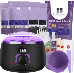 BLITZWAX Brazilian and Bikini Waxing Kit With 2.5lb Lavender Wax Beads, Hard Wax Warmer for Face, Legs and Body, At Home Hair Removal Kit, Beginner Friendly, Digital Fast Heating, 56 Wax Items
