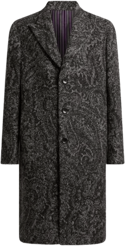 Etro Men's Black Wool-Blend Jacquard Coat