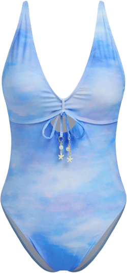 Shaping V-neck Illusion Bowknot Starfish Detail Cut Out One Piece Swimsuit