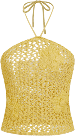 Knitted Crochet Halter Neckline Floral Hollow Out Top