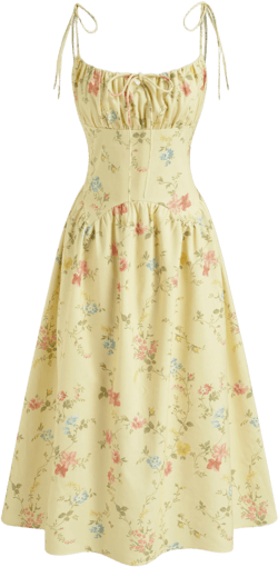 Linen-blend Square Neck Ditsy Floral Shirred Knotted Midi Dress