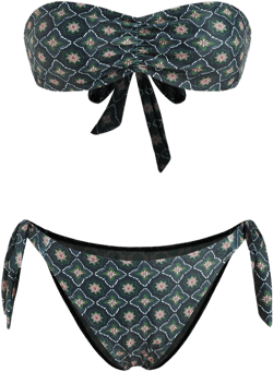 Adjustable Straps Halter Neckline Floral Knotted Bandeau Tie Side Bikini Set