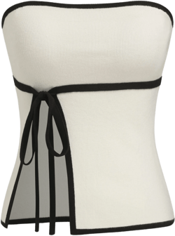 Knit Contrasting Binding Knotted Split Bandeau Top