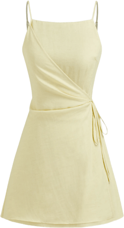 Linen-blend Square Neck Knotted Wrap Mini Dress