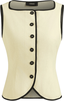 Linen-blend Boat Neck Contrasting Binding Vest
