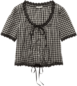 AE Short-Sleeve Gingham Button-Up Blouse