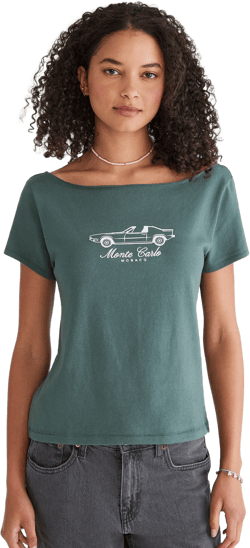 Seriously Soft Monte Carlo Off-The-Shoulder Vintage Fit Graphic Tee