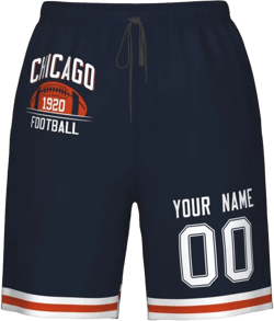 Custom Men's Football Beach Shorts Casual Sports Customizable Name and Number Quick Dry Shorts with City Name Classic Fans Chicago