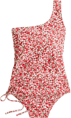 One-shoulder one-piece swimsuit with side tie in Liberty® Eliza's Red fabric - ELIZAS RED