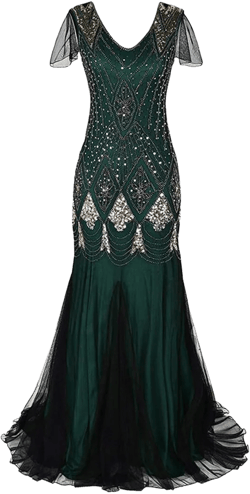 1920S Elegant Vintage Sequin Maxi Evening Dress The Great Gatsby Hem Flapper Gown Dress Wedding Floor Dress Vestido XX-Large En8