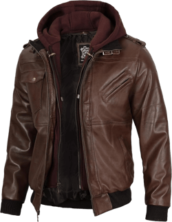 fjackets Real Leather Bomber Jacket - Motorcycle Casual Stand Collar Jackets with Removable Hood X-Large Edinburgh Hooded Dark Brown Leather Jacket Men