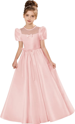 Flower Girl Dresses for Wedding Elegant Satin First Communion Dress Princess Pageant Party Ball Gown for Girls 10 Pink