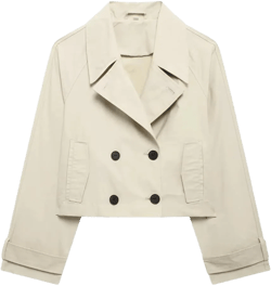 Women Trench Jacket Long Sleeve Short Double Solid Row Button Casual Coat X-Small Beige