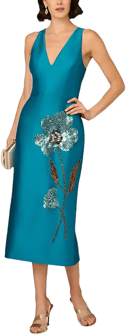 Aidan Mattox Beaded V Neck Dress