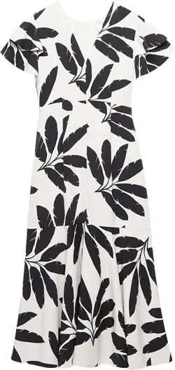 Mint Velvet Women's Neutral Palm Print Midi Dress