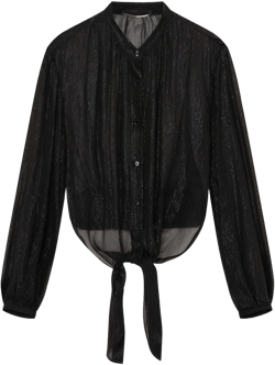 Silk Blend Sheer Tie Blouse