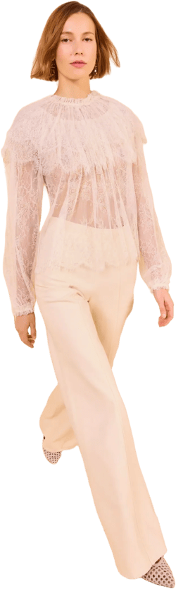 Viviane Cape Layer Long Sleeve Blouse - Pearl