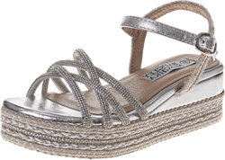 Badgley Mischka Girls Wedge Sandals Espadrilles Summer Dress Platform Sandals Wedding Sandals for Little Kid to Big Kid 12 Little Kid Metallic Silver