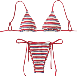GORGLITTER Women's Triangle Bow Bikini Sets Striped High Waisted String Thong Swimsuit Summer Bathing Suit 2 Piece 2025 X-Small Red and White