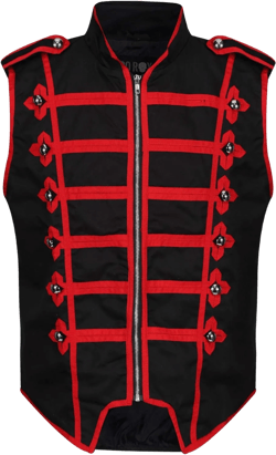 Ro Rox Sleeveless Marching Band Drummer Parade Military Jacket, Lightweight Vest for Stage Performances, Steampunk Parties 3X-Large Black & Red