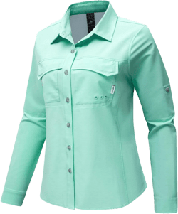 Haimont Women's Travel Hiking Fishing Button Down Shirt, UPF 50+ UV Long Sleeve Sun Shirts for Outdoor Camping Sailing Medium Light Green