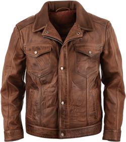 Men's Vintage Leather Jacket, Classic Western Style Distressed Brown with Button-Up Front, Casual Retro Biker Coat Large Vintage Distressed Tan