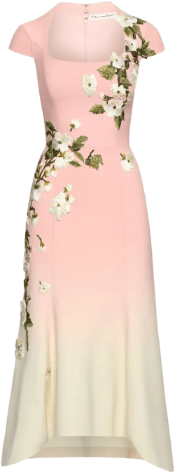 floral-embroidered midi dress