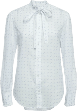 ruffled-neck floral-print shirt