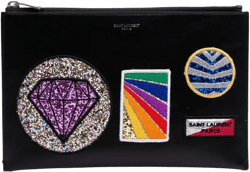 2016 Leather Multi Patch Zip Pouch clutch bag