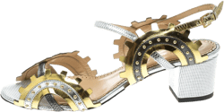 pre-owned 50mm gear-embellished block-heel sandals