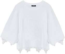 embroidered lace-trimmed top