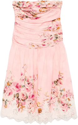 floral-print lace-trimmed dress