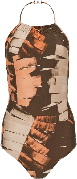 palm-print halterneck swimsuit