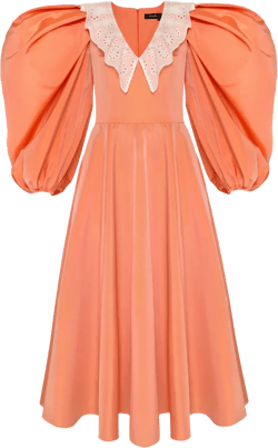 puff-sleeve lace-trimmed dress