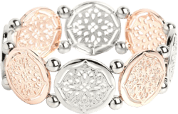 Filigree Fanfare - Multi - Floral Silver and Rose Gold Disc Paparazzi Stretchy Bracelet