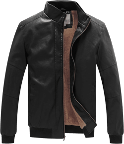 WenVen Men's Stand Collar Fleece Lined Bomber Faux Leather Jacket Large Black