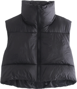 Women's Lightweight Cropped Puffer Vest Quilted Padded Zip Up Sleeveless Jacket