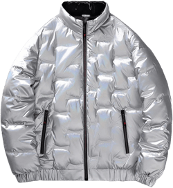 Men's Casual Full Zip Metallic Shiny Short Bomber Parka Down Padded Coat Glossy Cotton Jacket Waterproof Windproof Down Silver Medium