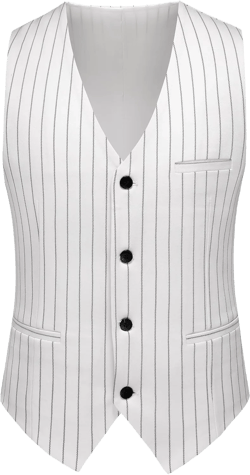 MOGU Mens Striped Vest - Slim Fit Dress V-Neck Waistcoat Sleeveless Pinstripe Suit Vest for Casual Formal White XX-Large