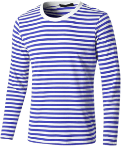 uxcell Men's Striped T Shirt Crew Neck Long Sleeve Casual Cotton Pullover Tee Top Small Blue Stripe