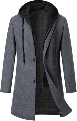 Maiyifu-GJ Men's Removable Hooded Wool Blend Overcoat Winter Single Breasted Trench Coats Casual Warm Classic Pea Jacket X-Large Grey