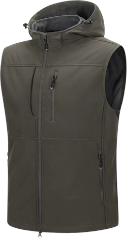33,000ft Men's Lightweight Softshell Vest Hooded Outerwear Zip Up Fleece Lined Windproof Sleeveless Jacket for Golf Running Medium Olive Green