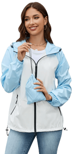 PITINAN Packable Rain Jacket Women Waterproof Lightweight Rain Coats for Women with Hood Outdoor Windbreaker Jacket S-XXL Light Blue Medium