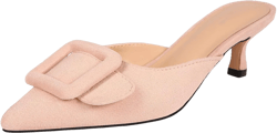 Amazon.com | Volrina Kitten Heel Mules Sandals for Women Pointed Toe Square Buckle Backless Slip on Suede Stiletto Dress Heeled Sandals Wedding Party Shoes | Heeled Sandals