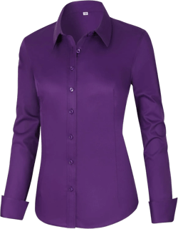 CUNLIN Womens Cotton Button Down Shirts for Women Fitted Long Sleeve Formal Dress Shirt Work Blouses Tops Large Dark Purple