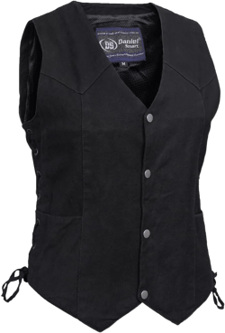 Daniel Smart Women’s Denim vest - Unique Black Design and Side laces Denim Vest with concealment inside