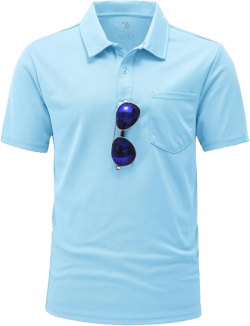 BGOWATU Men's Polo Shirts Short Sleeve Collared Golf Shirts Quick Dry Tennis Shirt Outdoor Sports Causal Shirts Medium Sky Blue