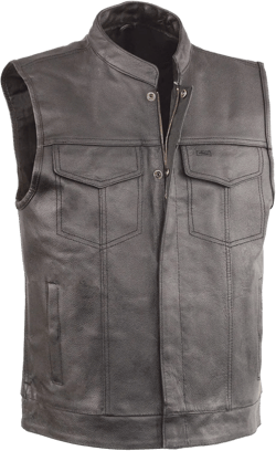 Men's Leather Motorcycle Vest Zipper/Snap Closure w/2 Inside Gun Pockets, Single Panel Back 6X-Large Black