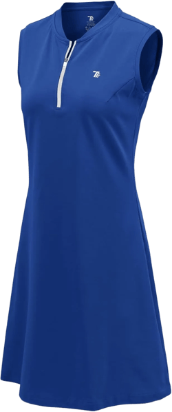 BGOWATU Women's Sleeveless Tennis Golf Polo Dress Lightweight Sports Activewear Dress Zip Up Large Blue