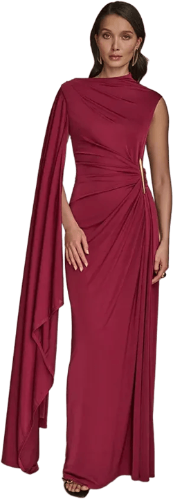 Women's Sleeveless Cape-Sleeve Asymmetrical Gown